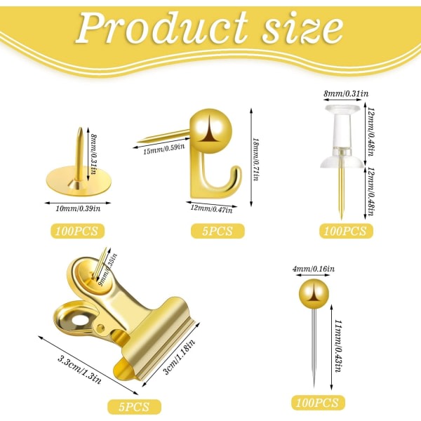 310 st Gold Push Needle set, Gold Thumbnail mjukt trä Board Decor