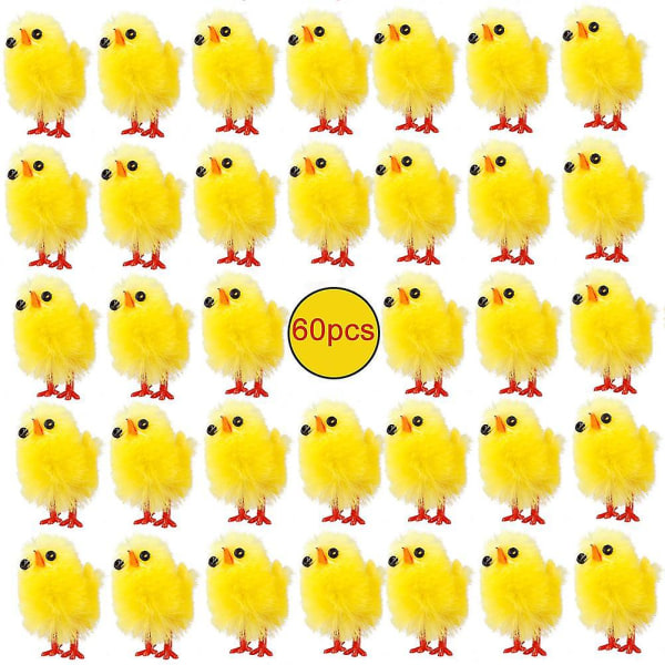 60 st Påsk Wind Up Chick Toys 1.1'' Mini Easter Chicks Simulering Plysch tyg Kyckling Påsk Chick För påsk Motorhuv Bordstårta dekoration