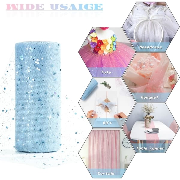 Tyll Tyg Band Rulle Glitter Mesh Bandspole med glänsande paljetter 6 tum 25 Yards för DIY Tutu kjol Rosett Bröllopsdekoration Bordslöpare Blå