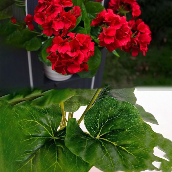 14,2 tum konstgjorda pelargoner, falska röda sidenblommor buske för trädgårdsdekoration (1 st) 1