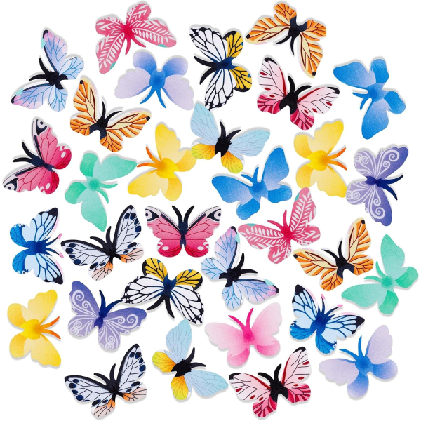 72:a ätbara fjärilar, fjärilscupcake toppers Bröllopstårta Födelsedagsfest Mat Dekoration Blandad färg