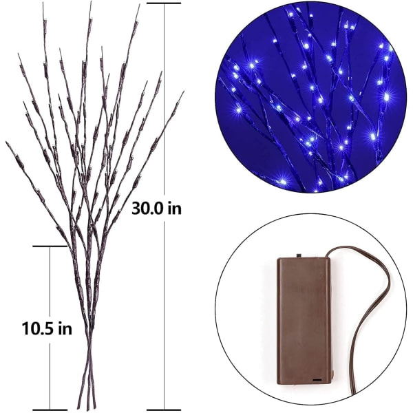 LED-ljusgren för vas Juldekoration inomhusljus Trädbelysning Kvistgren för centerpiece Kontor Sovrum Vardagsrum (blå, 1 bukett)