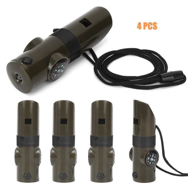 7 i 1 4ST ABS Militärgrön Lätt Praktisk Camping Survival Multifunction Whistle