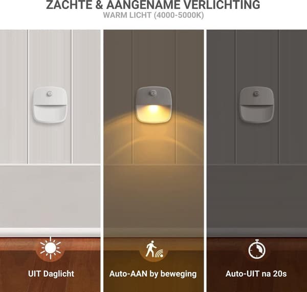 LED Nattlampor 3-pack, Rörelsesensor Batteridriven, Varmvit Inomhusbelysning För Sovrum, Hall, Trappor Och Garderob, Vit