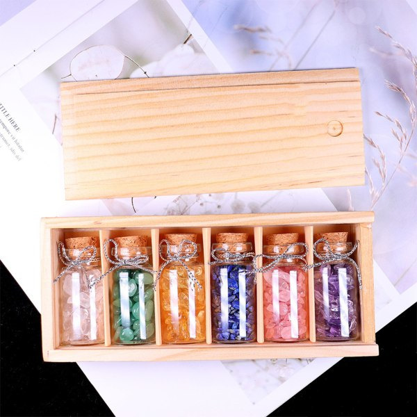 6 st Ädelstensflaskor Set Healing Crystals Stones Chip Tumbled Gem Reiki Wicca