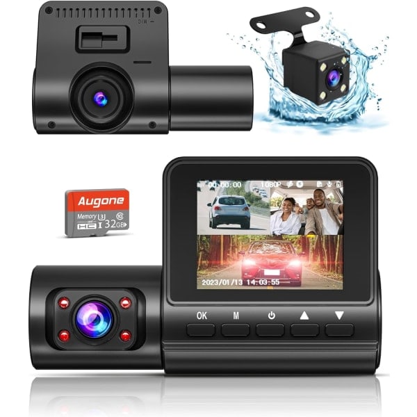 Dashkamera for biler, 4K Full HD Dash Cam foran og bak inni, Dashcam med nattsyn med gratis 32 GB SD-kort, innebygd loop-opptak, G-sensor, WDR