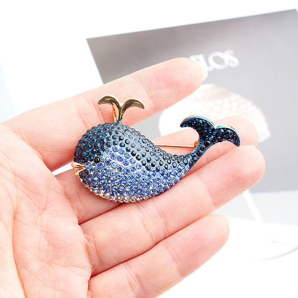 Mode Blå Rhinestone Whale Brosch Damkläder Smycken P 1pc