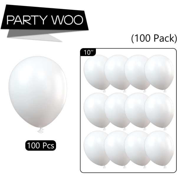 Matt vita ballonger, 100 st 10 tums vita ballonger, latexballonger for ballonggirland ballongbåge som festdekorationer, födelsedagsdekorationer