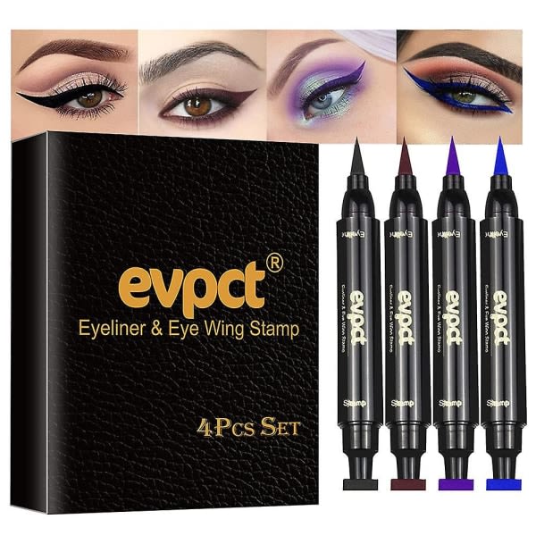 4 farvede Winged Eyeliner Stempler Sæt, Wing Vandfast Eyeliner Stempleværktøj Wingliner, Blå Lilla Sort Brun