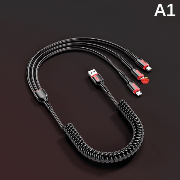 3-i-1 indragbar datakabel USB fjäder indragbar kabel för 1,2m