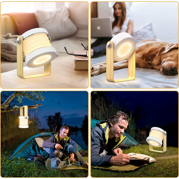 Hopfällbar bärbar LED-nattlampa i trä, USB laddning, ögonskyddsbordslampa