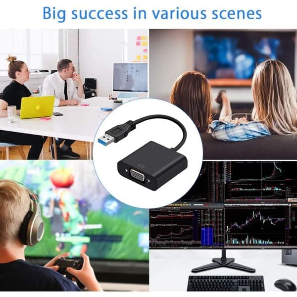 USB 3.0 til VGA-adapter, USB til VGA-videoadapterkonverter Multi-skærmvisning Ekstern kabeladapter til Windows 10/8.1/8/7/XP
