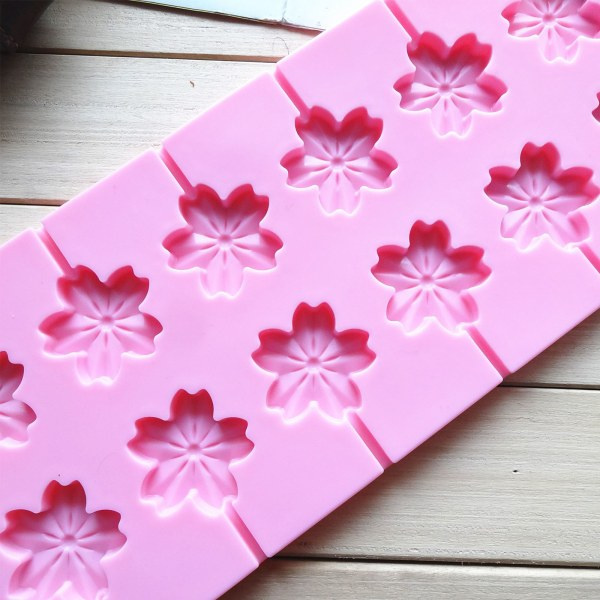 1 stk Silikon Lollipop Form 12 Hulrum Kirsebærblomst Formet Hård Karamel Chokolade Gele Kage Bageform Pink