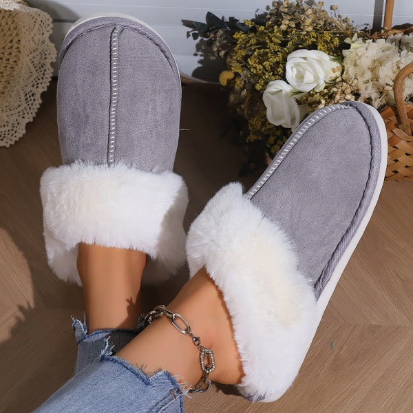 Winter Warm Plush Women's Slippers Flat Shoes Indoor Slides Dark Gray 44-45