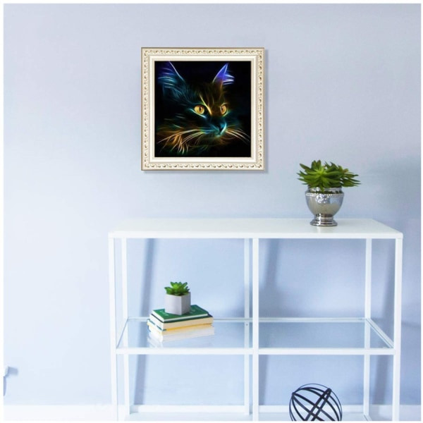 Täysi timantti Diamond Painting, 5D DIY Diamond Painting Digitaalinen Seinäkoriste Sarja, Musta Kissa (15,7X15,7 tuumaa)