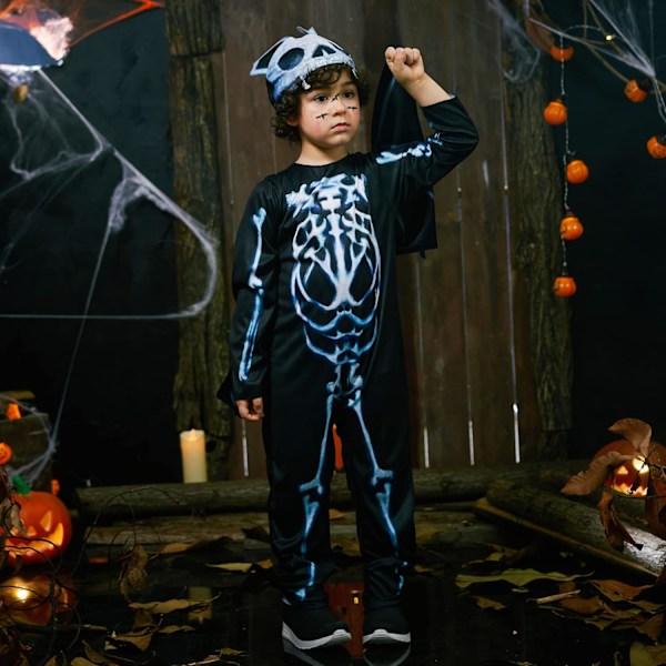 Skeletkostume til børn, Halloween gløder i mørket flot kjole outfit til karnevalsfest 3-10 år 3-4 years