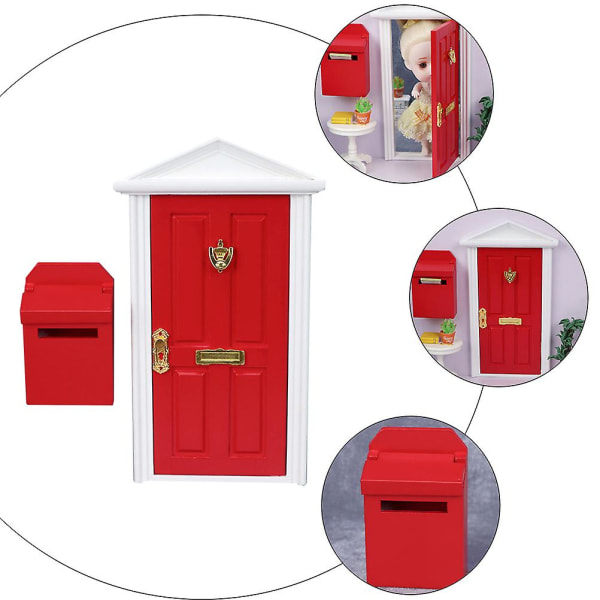 Miniatyrhusmøbler Børn gør-det-selv legetøj Minihusmøbler Dukkehussdør Dekoration Fairy Door Legesæt Træ Dør Miniatyrer Rød 18X9X1.3CM