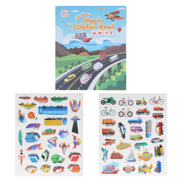 Transport Spela klistermärkesbok Utbildningstrafik Återanvändbar klistermärkesbok för barnklistermärken