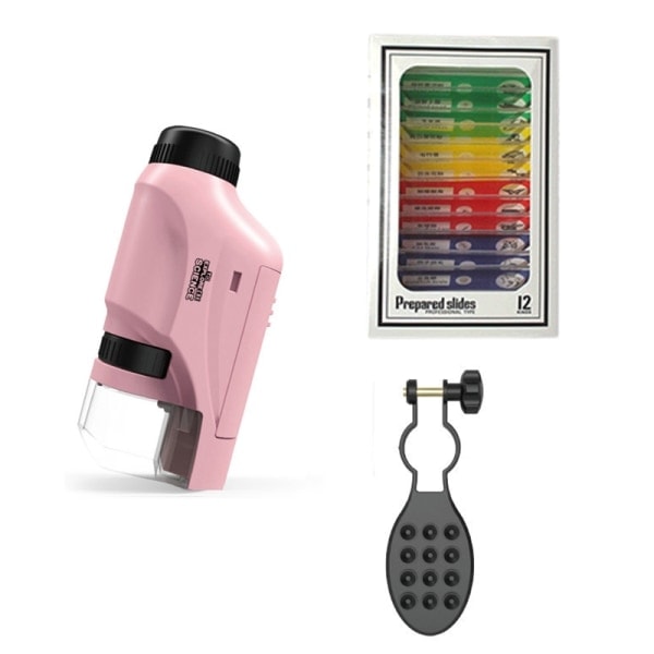 Håndholdt Mikroskop Sæt Lab LED-lys 60X-120X - Perfekt Pink Beslag & Prøve