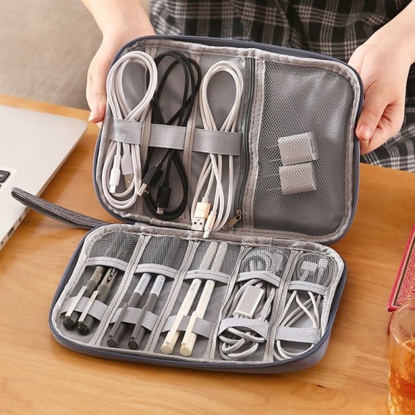 Reisekabelveske Organizer Lader Oppbevaring Elektronikk USB-etui Mørkeblå Dark blue