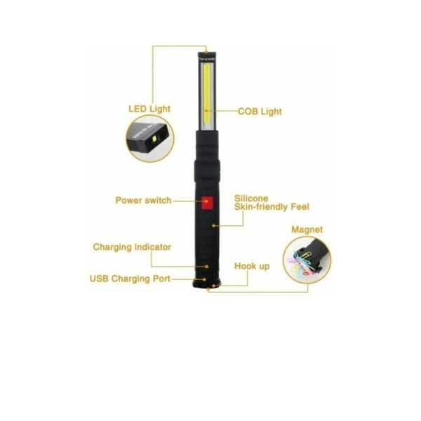 2 x Genopladelige Led Cob Arbejdslys Lampe Værksted Cob Lommelygte