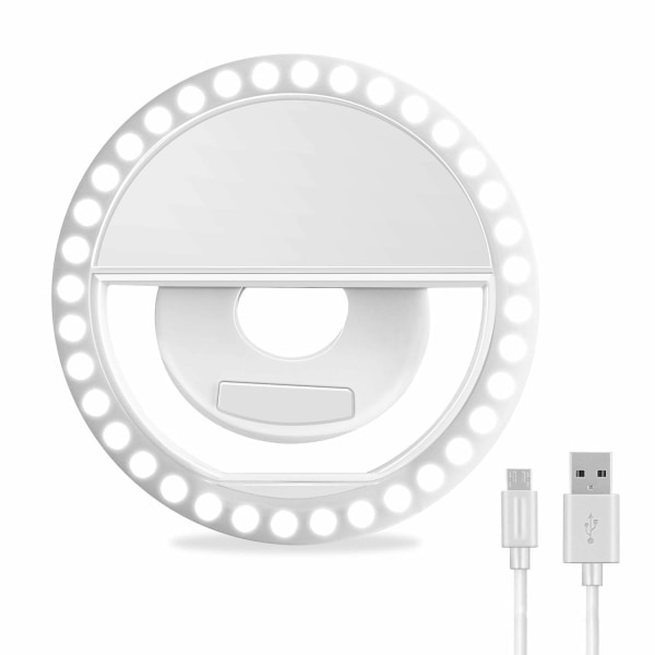 Selfie Ring Light, genopladelig bærbar selfie-lys med clip-on