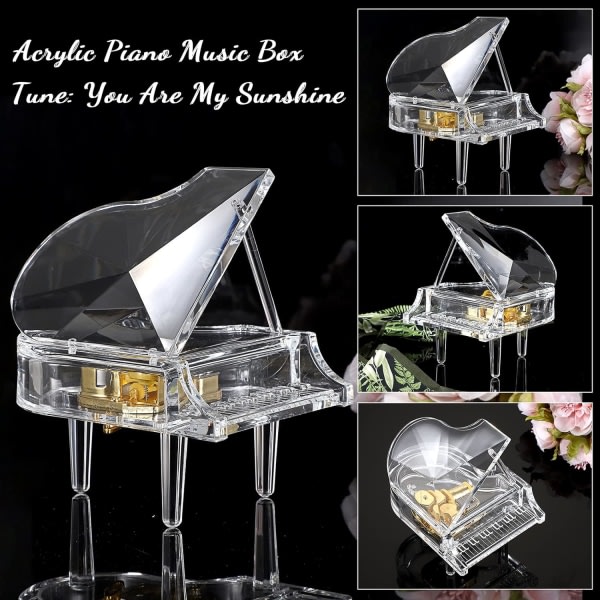 Akryl Piano Music Box, Dekorativ Musical Box Piano prydnad till