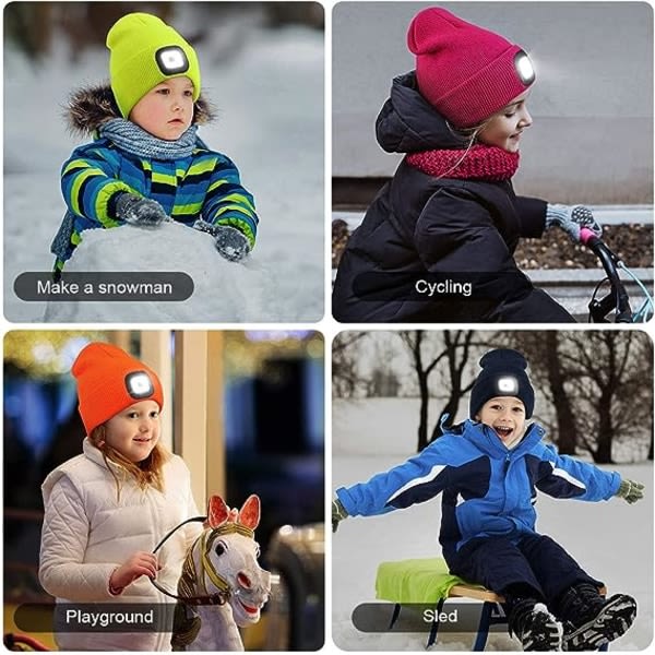 Mössa med barnljus, USB uppladdningsbar handsfree LED- cap Vinterstickad Nattlampa Hatt Ficklampa orange