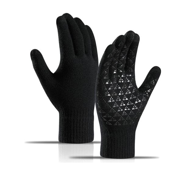 Vinterstrikket varme handsker Tyk Ensfarvet Varmt Touch Warm Ridi sort og hvid OneSize black and white OneSize