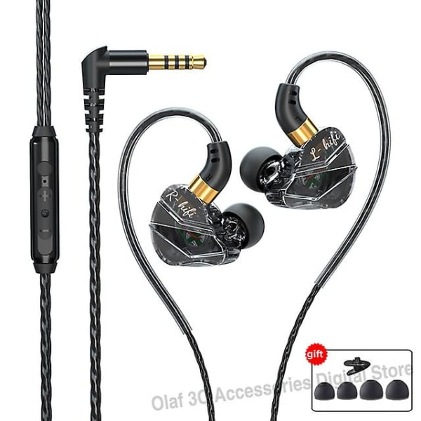 3,5 mm L Böjkontakt Trådbundna hörlurar Hifi Bass Hörlurar In-ear Headset Gamer Handsfree hörlurar för Xiaomi Hu Samsung Black Black