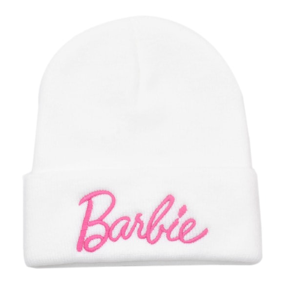 Nye Barbie-broderte strikkede luer til kvinner Vintervarme luer L Hvit onesize White onesize