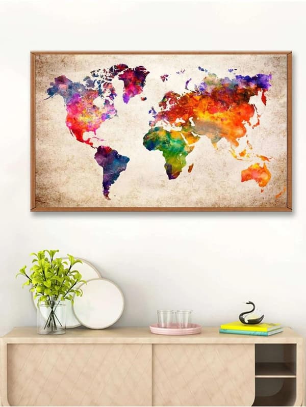 Diamantmaling / DIY 5D Diamantmaling - 50x30cm - Verdenskart multif\u00e4rg multicolor
