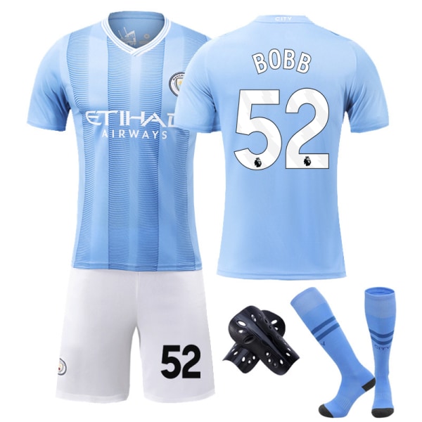 23-24 Manchester City hjemmefotballdrakt barn voksen trøye nummer 52 Oscar Bobb Add Socks and Pad #22