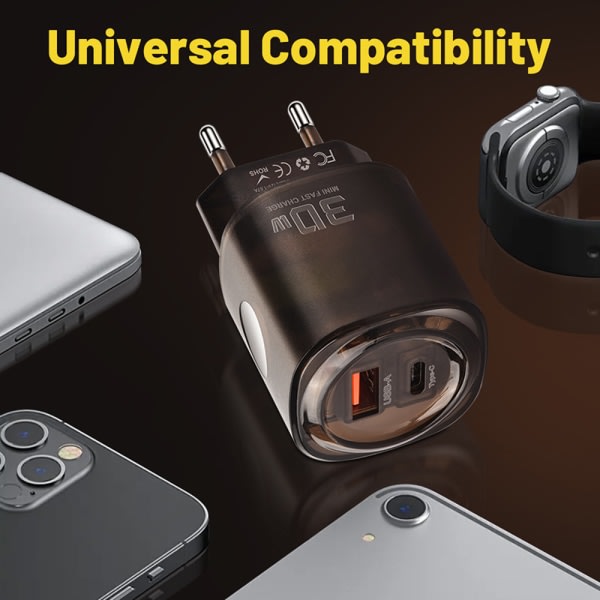 30W USB-C Type-C-laddare Snabbladdning Mobiltelefonladdningsanpassning EU-Plug