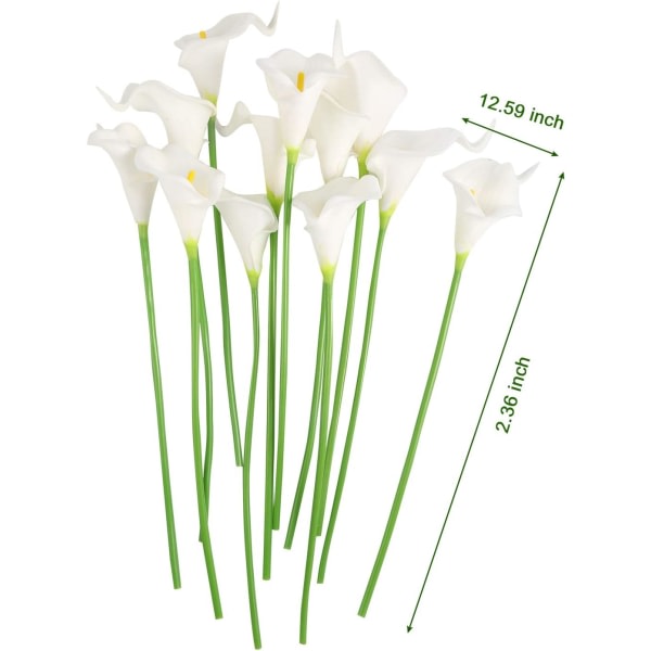 12 stk. Kunstige Calla Lily Kunstige blomsterbuket Hvide Kunstige Calla Liljer med stilk til fest, havedekoration