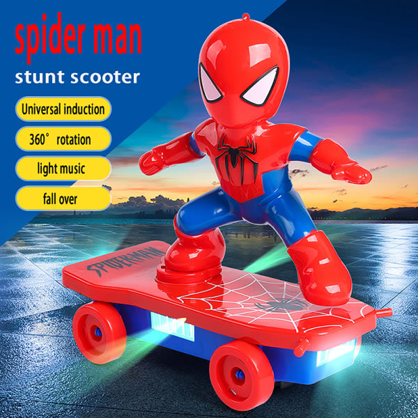 Nya Spiderman Automatisk Flip Rotation Skateboard Elektrisk Blå One Size