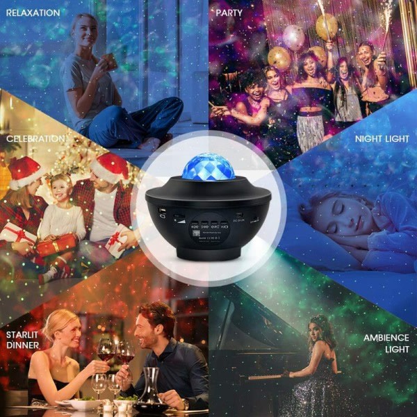Heminredning Light Star Projection Music Mood Light (svart skal),