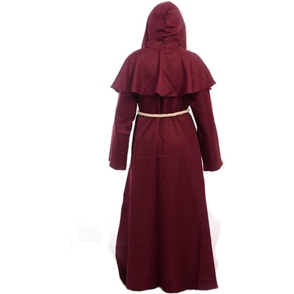Klostermunk middelaldermunk med hette renessanseprest rockkostyme cosplay Burgundy M