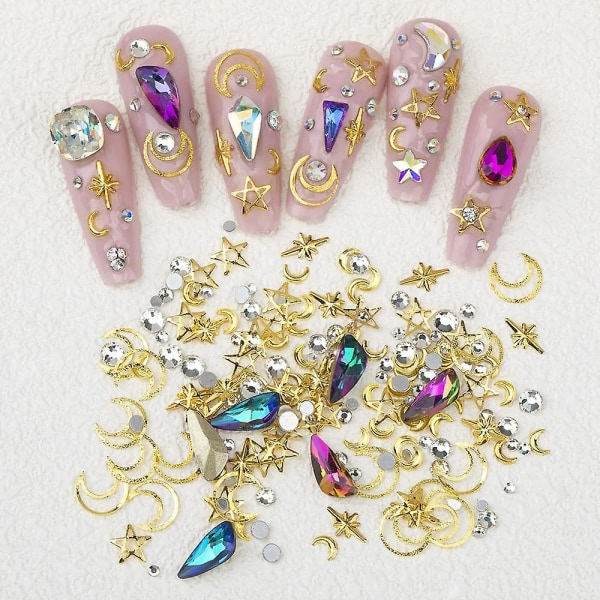 6 laatikkoa Metalli Nail Art Niitit 3d Nail Art Ab Rhinestone Sekoitettu Kynnet Kristalli Nail Art Gems Korut Tähti Kuu Design Nail Art Koriste Tarvikkeet Sup