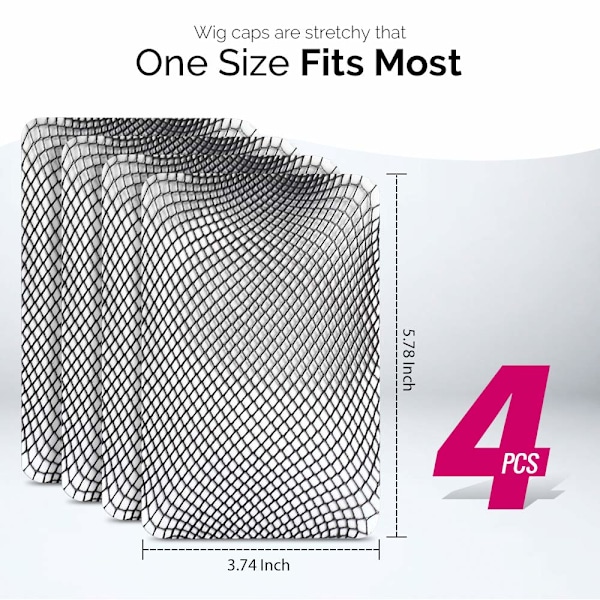 4 st Svarta Mesh Peruknät Mössa för Kvinnor, Män & Barn, Sluten Väv Liner