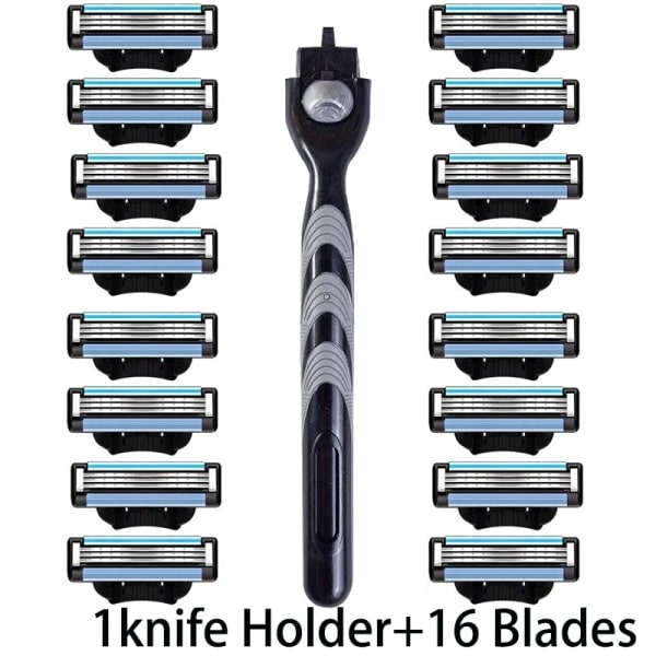 3-lags barberblad, manuell barbermaskin for menn i rustfritt stål, retro våt barbering, gjenbrukbar barberhøvel 1 Holder  16Blader 1 Holder  16Blades