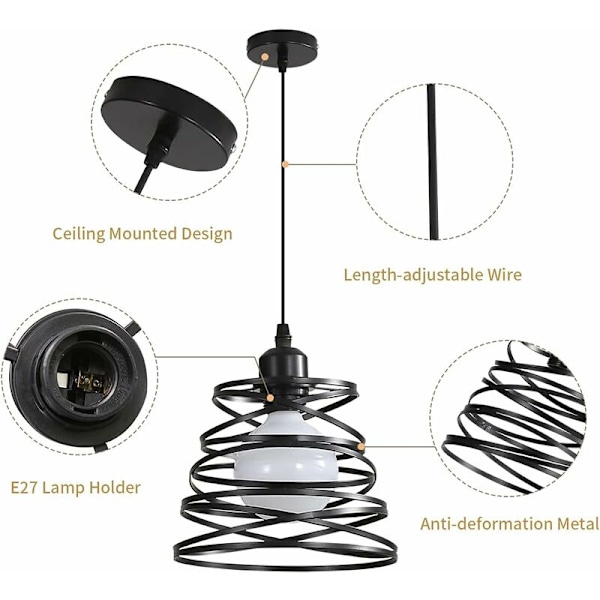 Industriel Vintage Loftlampe med Spiraltrådsskærm, E27 Retro Metal Lysekrone til Køkken Stue Soveværelse