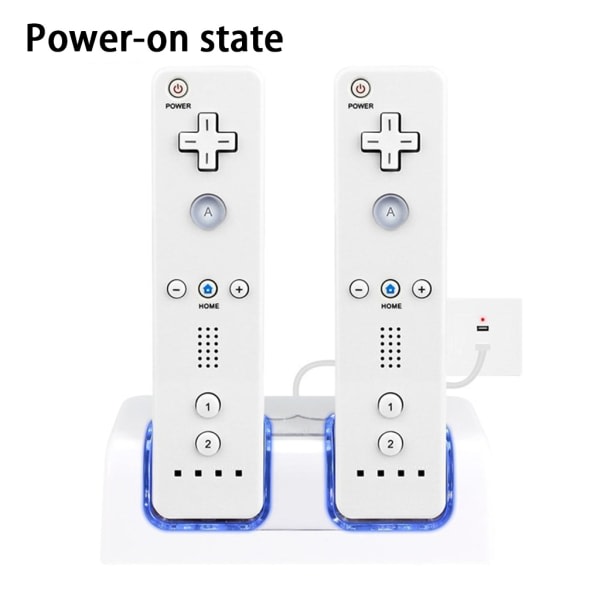 Fjärrkontroll Dual Charging Dock Station+ 2 batterier till Wii Gamepad, Laddare med LED-lampa Vit