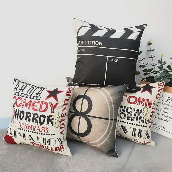 Set of 4 cushion covers in film pattern, cover in cotton linen