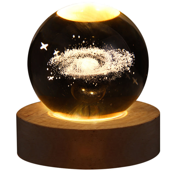 3D Galaxy Crystal Ball Nattljus, LED Solar System Crystal Bal