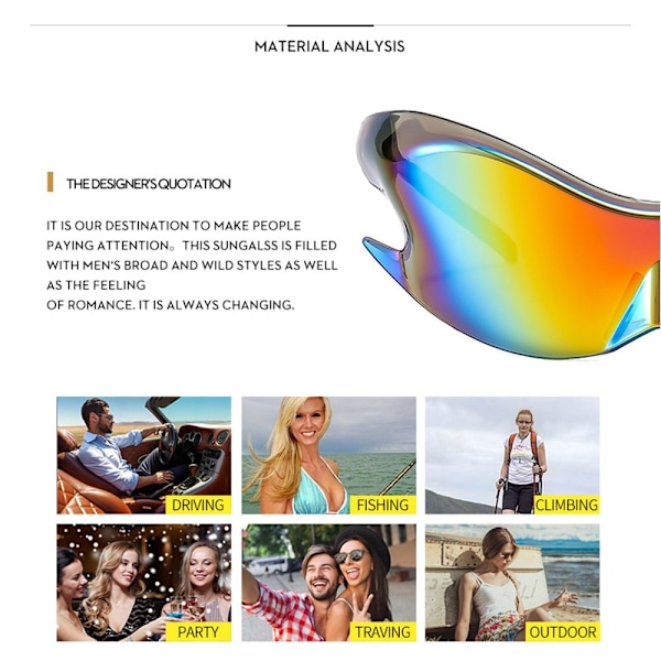 Y2K Sports Punk Solbriller Retro Steampunk Shades UV400 Briller Mirrored White