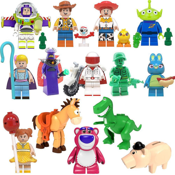 14 Toy Story -rakennuspalikkaa Minifiguuri Vihreä Sotilas Zach Punainen Sydän Hevonen Mansikka Karhu Koottu Nuken Leikki