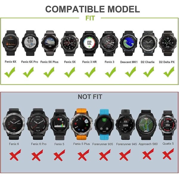 Dww-Garmin Fenix ​​6x / 6x Pro -ranneke, Fenix ​​5x / 5x Plus, Fenix ​​3 / 3 Hr Tarvikkeet, Quickfit -ranneke 26 mm Leveä kaksinkertainen kehys Gun Green + Ei