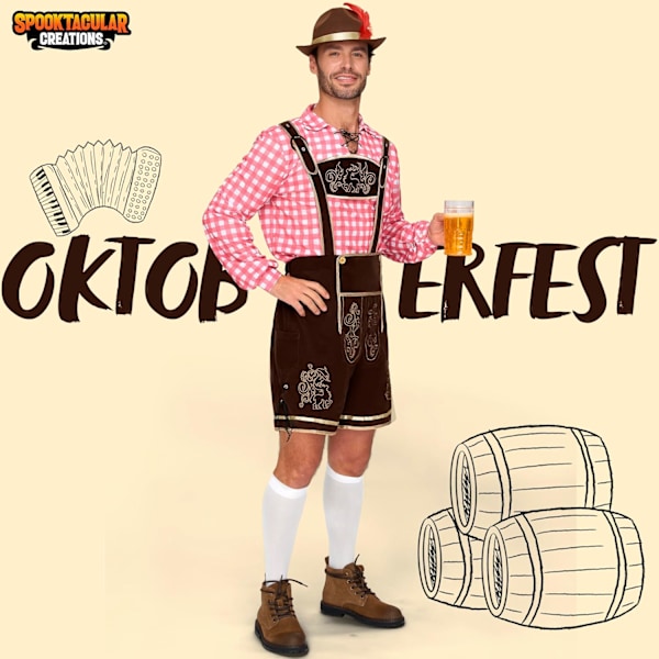 Tysk Bayerisk Oktoberfest Herrarnas Röda Rutiga Halloween Öl Festival Kostym Set S