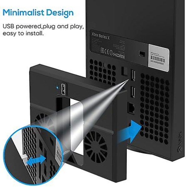 USB-vifte for Xbox Series X-konsoll, kjølesystem for Xbox Series X med 2 vifter og 2.0 USB-port - kun for Xbox Series X